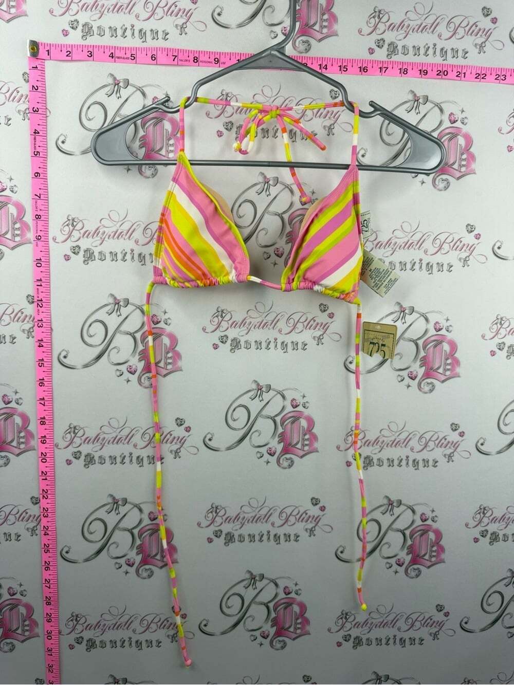 725 originals bikini top Striped Triangle Bikini Top in Pink, Yellow & Green